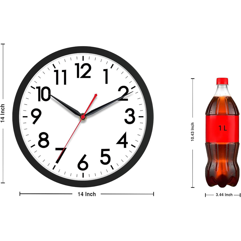 Akcisot 14 Inch Wall Clock, Battery Operated Analog Clock, Silent Non-Ticking, Ideal For Bedroom, Bathroom, Kitchen, Office And School, Black