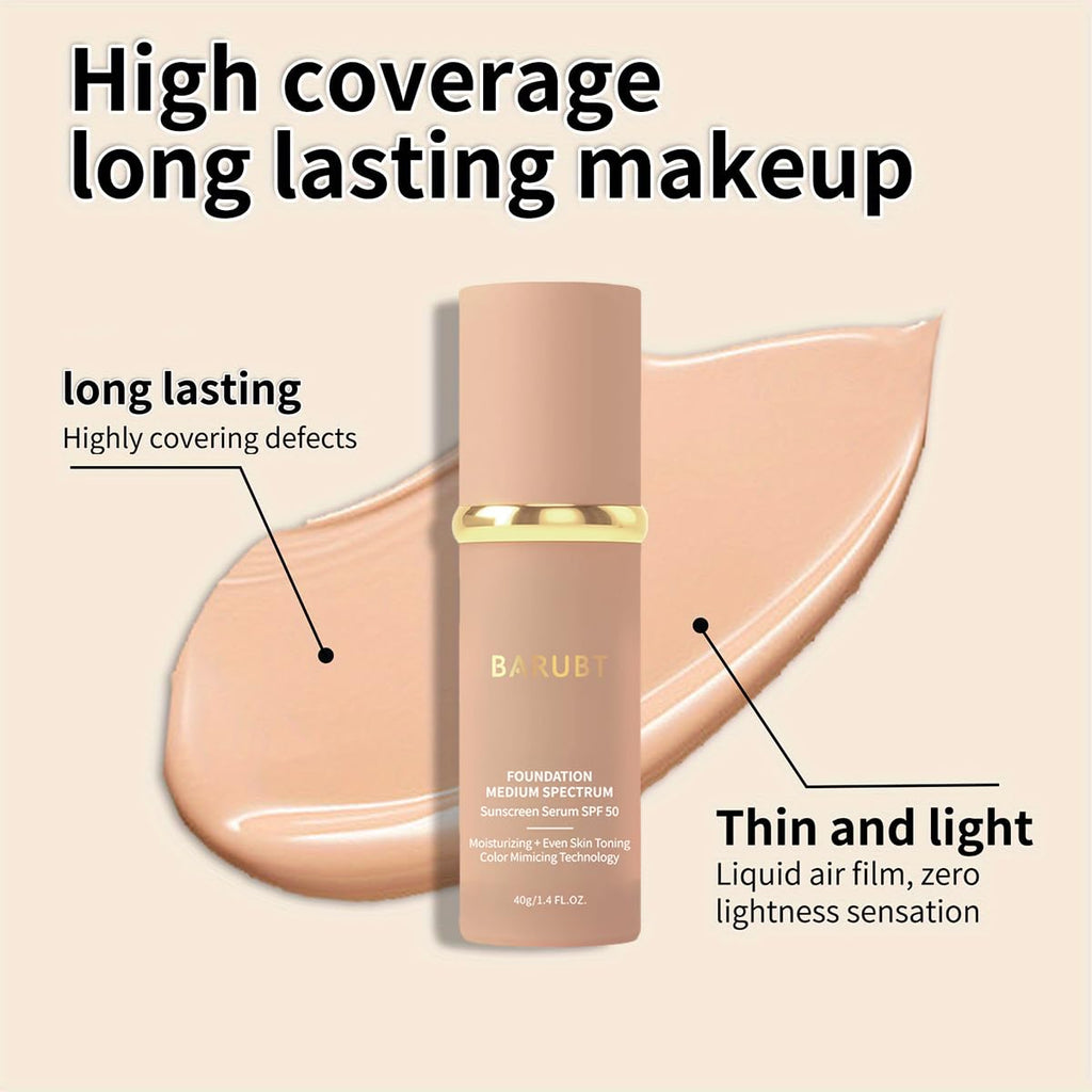 4 in 1 Color Changing Foundation with SPF 50 - Moisturizing Medium-Full Coverage Concealer, Medium Spectrum Foundation Cream, Long-Lasting Lightweight Makeup Liquid, Natural Look Cosmetics