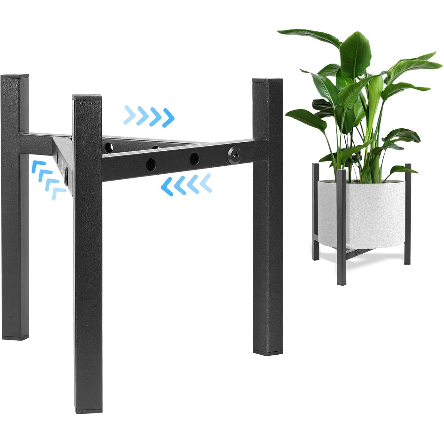 Plant Stand Indoor Adjustable, Metal Modern Plant Stands, Heavy Duty Stable Plant Pot Flower Holder Indoor Outdoor Corner, Fit 8 9 10 11 12 Inch Pots, Black (Pot & Plant Not Included)