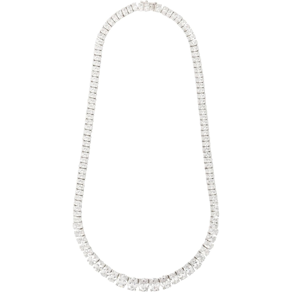 14K White Gold Lab Grown Diamond Tennis Necklace, 5.15 Carats, VS1 Clarity, E-F Color, Oval Cut 4 Prongs Fine Jewelry for Gifts