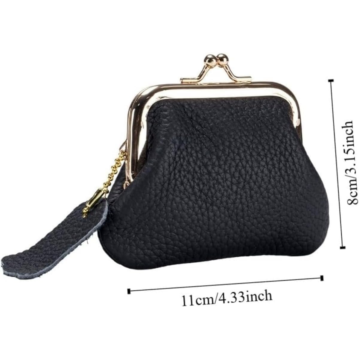 Vintage Kiss Lock Genuine Leather Wallet Mini Coin Purse Portable Jewelry Bag For Women Gift Box (Wine Red)