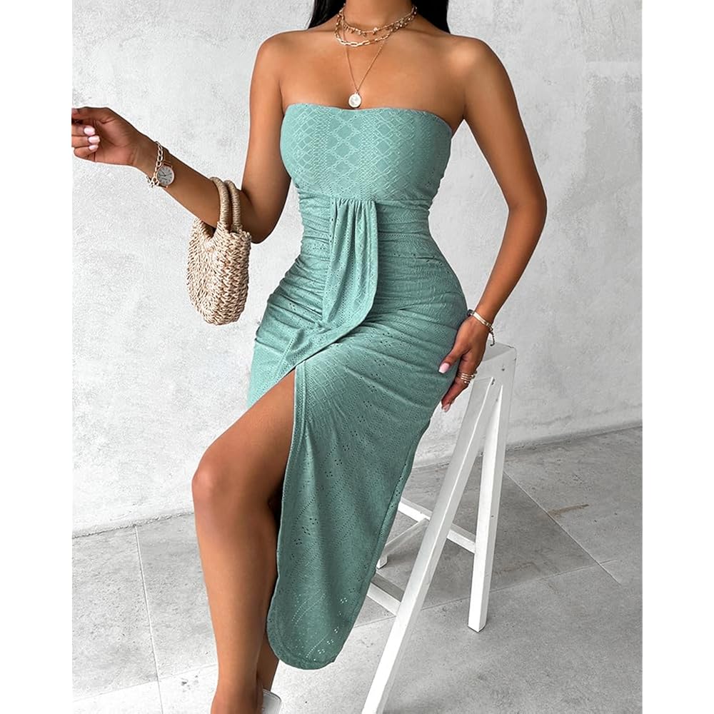 Chicme Women'S Strapless Maxi Bodycon Dresses Wrap Asymmetrical Beach Maxi Long Dress Beach Sunset Dress