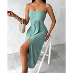 Chicme Women'S Strapless Maxi Bodycon Dresses Wrap Asymmetrical Beach Maxi Long Dress Beach Sunset Dress