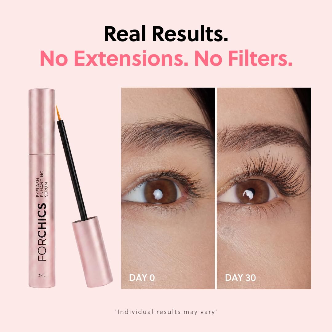 ForChics Eyelash Growth Serum - Prostaglandin-Free Lash Enhancing Serum for Longer, Thicker Lashes and Brows- Natural Formula, Visible Results in 2 Weeks - Vegan, Hormone-Free 0.10 fl. oz / 3ml