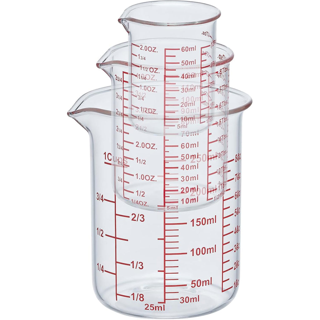 Ackers High Borosilicate Glass Measuring Cup Set With Pour Spout,60Ml(2Oz),120Ml(4Oz), 250Ml(8Oz) Glass Measuring Beaker For Kitchen Or Restaurant, Easy To Read