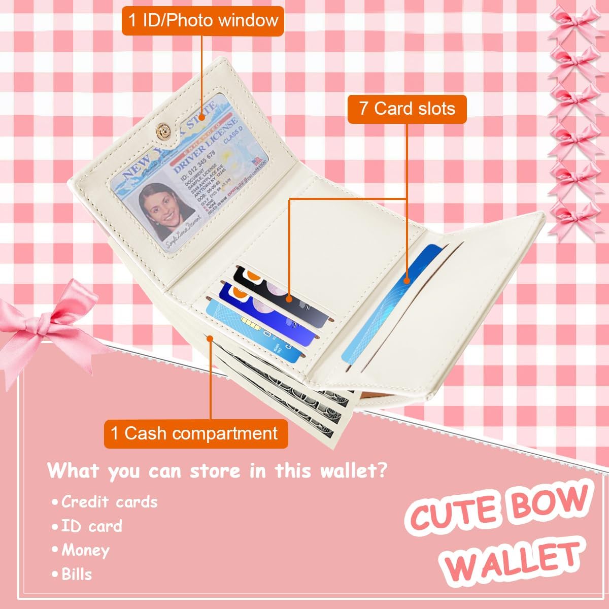 Cute Coquette Bow Small Wallet For Women Girls | Mini Wallet With Credit Card Slots Id Window