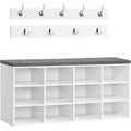 HOOBRO Shoe Storage Bench with Cushion, 39.4" L Entryway Bench with 12 Cubbies, Entryway Hall Tree with Storage, Cubby Shoe Rack Bench with Coat Rack for Hallway, Holds up to 330 lb, White WT112HX01
