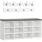 HOOBRO Shoe Storage Bench with Cushion, 39.4" L Entryway Bench with 12 Cubbies, Entryway Hall Tree with Storage, Cubby Shoe Rack Bench with Coat Rack for Hallway, Holds up to 330 lb, White WT112HX01