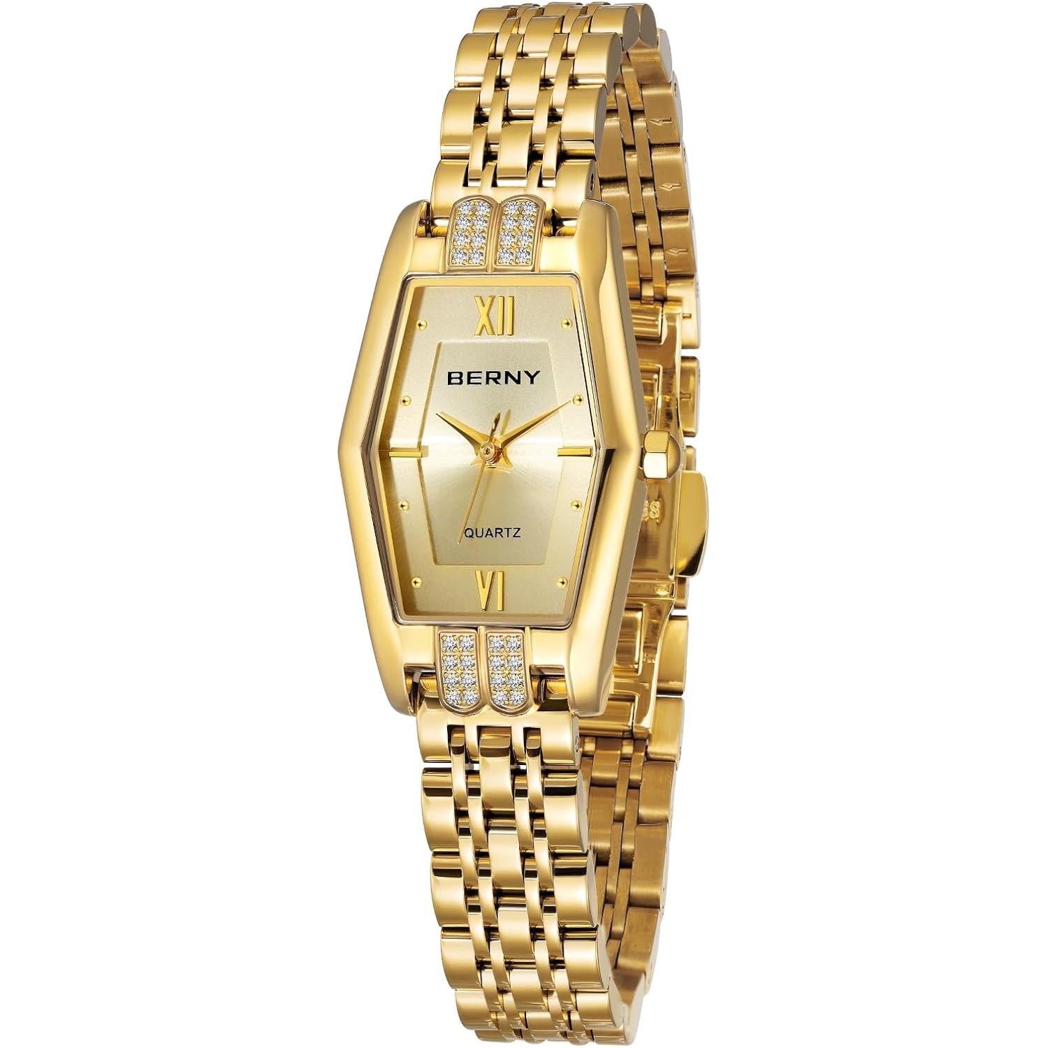 Berny Gold Watches For Women Dainty Hexagon Ladies Quartz Wrist Watches Stainless Steel Band Fashion Analog Watch Luxury Bracelet