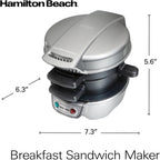 Hamilton Beach Breakfast Sandwich Maker with Egg Cooker Ring, Customize Ingredients, Perfect for English Muffins, Croissants, Mini Waffles, Perfect White Elephant Gifts, Silver (25475)