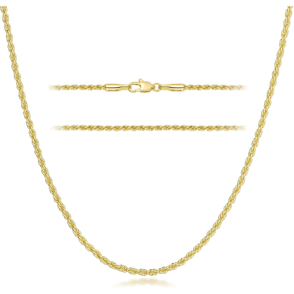 KROMPG Necklace 14k Gold Chain for Women 2mm Rope Gold Chain Necklace Womens Men Non-Tarnish & Dainty Necklaces for Women Men All Lengths 16-26 Inches