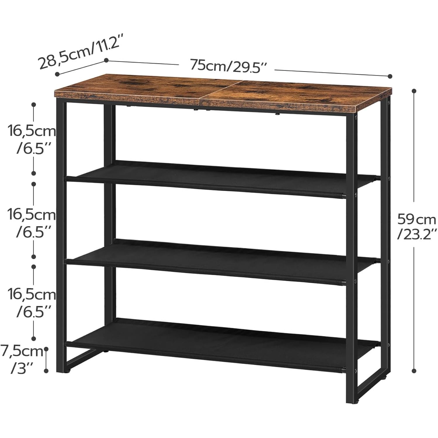 Hoobro Shoe Rack, 4 Tier Shoe Storage Organizer With 3 Oxford Fabric Shelves And Top Panel, Holds 12-16 Pairs Of Shoes For Entryway And Closet, Industrial, Rustic Brown Bf47Xj01G1