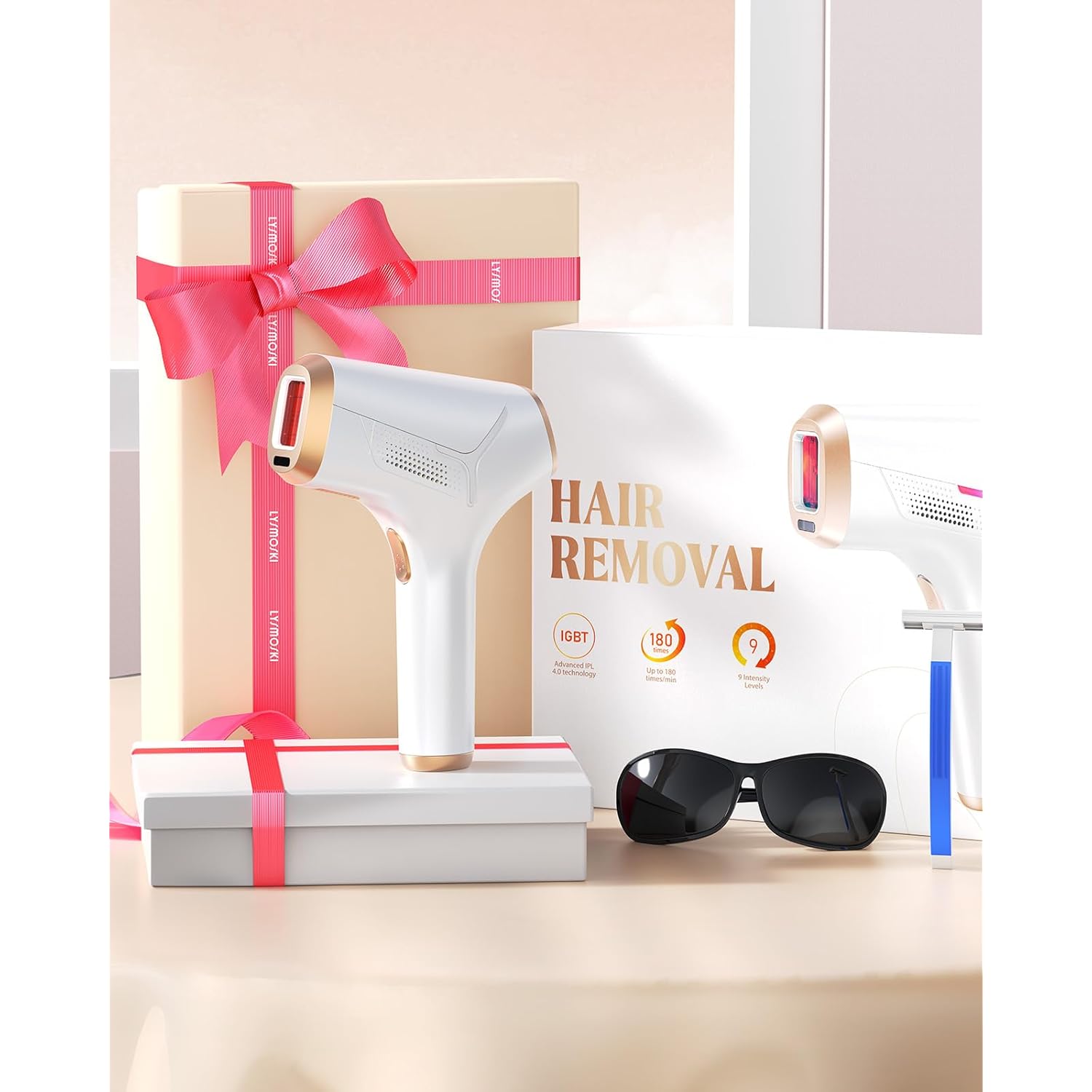 LYSMOSKI Laser Hair Removal for Women and Men, At-Home IPL Hair Removal Device with 5.2 cm² Treatment Window, Nearly Painless, Visible Results in 2 Weeks, Full Body Treatment in 8 Minutes, white