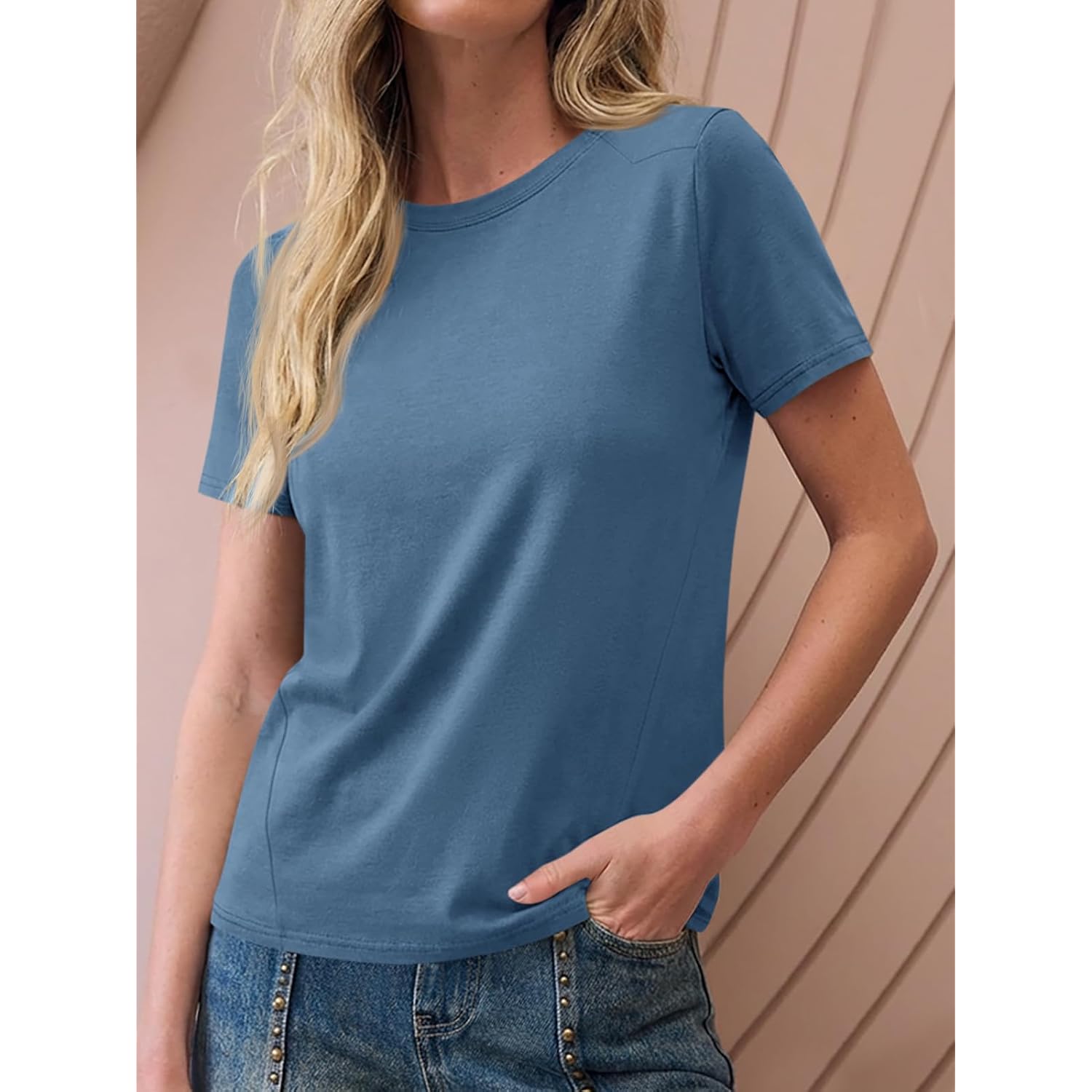 Cicy Bell Womens Summer Short Sleeve T-Shirts Trendy Casual Crew Neck Tops Loose Fit Basic Tees