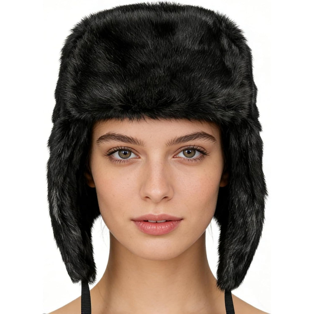 SIQITECHNO Men Winter Trapper Russian Trooper Hat Faux Fur Ushanka Eskimo Earflap Pilot Hat Furry Windproof Hunting Ski Cap