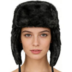 SIQITECHNO Men Winter Trapper Russian Trooper Hat Faux Fur Ushanka Eskimo Earflap Pilot Hat Furry Windproof Hunting Ski Cap