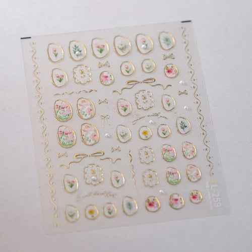5D Embossed Flower Nail Art Stickers Tulip Glue Irregular Geometric Frames Nail Stickers Gold Hollow Designs Nail Decals Supplies Self Adhesive NBNTGH Nails Sticker DIY Acrylic Nail Accessories