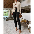 Chicme Women Argyle Cable Cardigan Casual Lightweight Cropped Coat Stand Collar Long Sleeve Metal Button Front Spring Jackets
