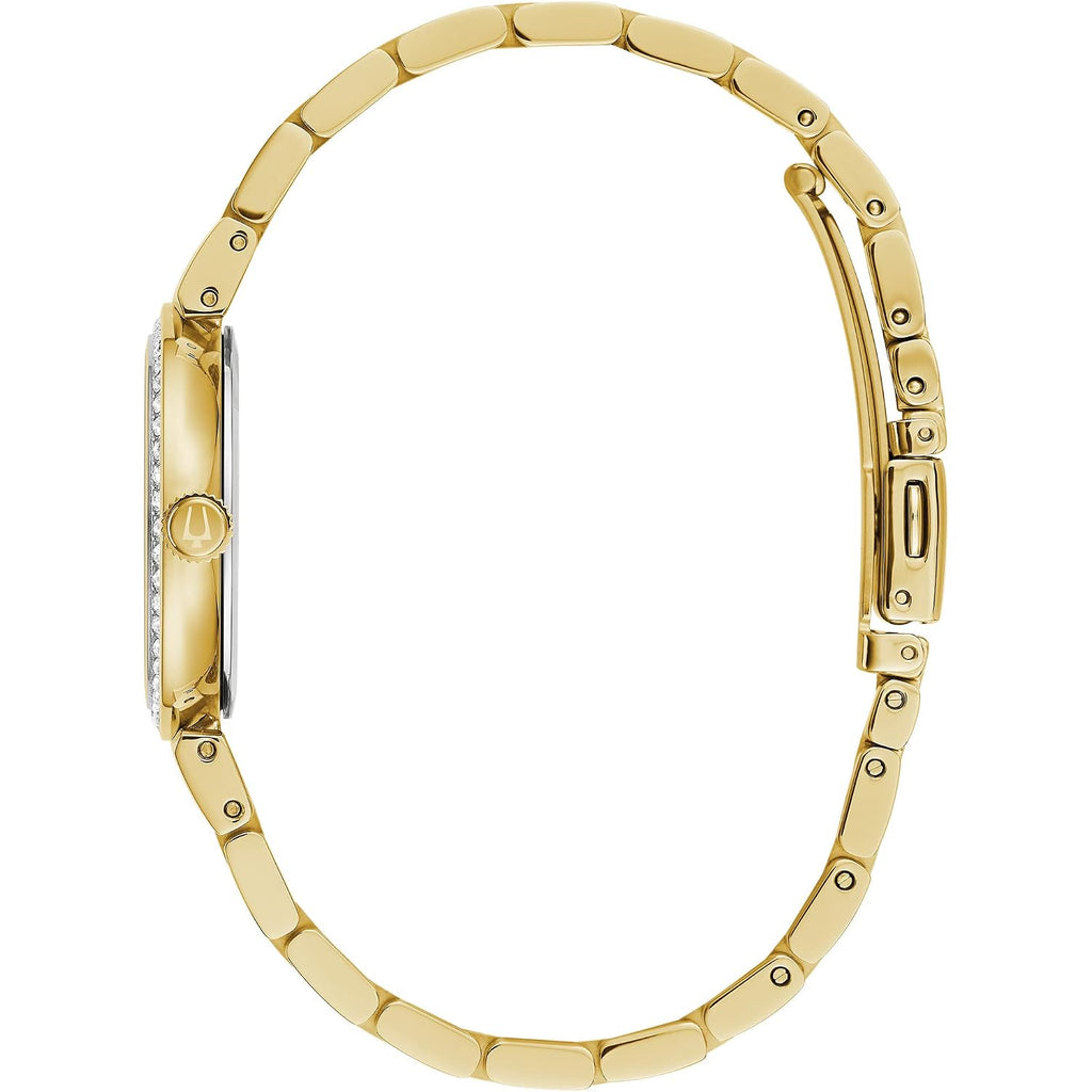 Bulova Ladies' Classic Crystal Stainless Steel 3-Hand Quartz Watch, White Mother-Of-Pearl Dial