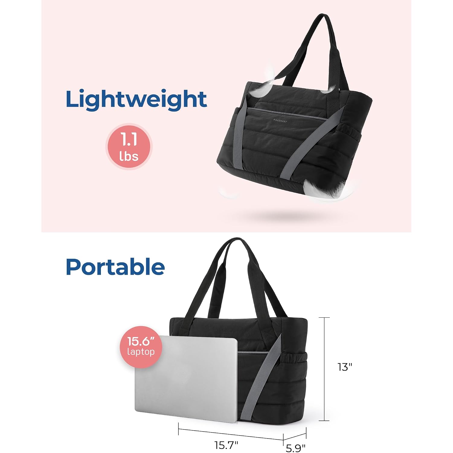 Bagsmart Tote Bag For Women With Zipper And Yoga Mat Straps Quilted Gym Tote For Travel, Work, Sport