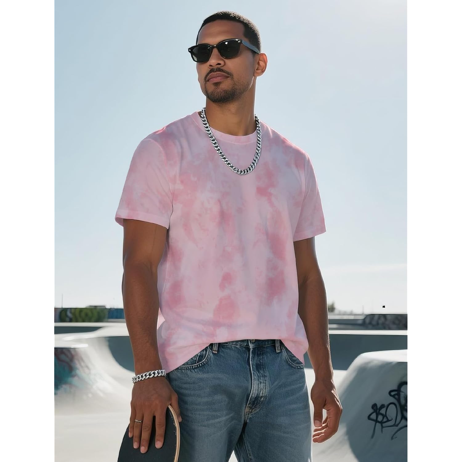 Mens Crew Neck T Shirts - Lightweight Short Sleeve Fresh Fashion Print Hipster T-Shirt Tie-Dye
