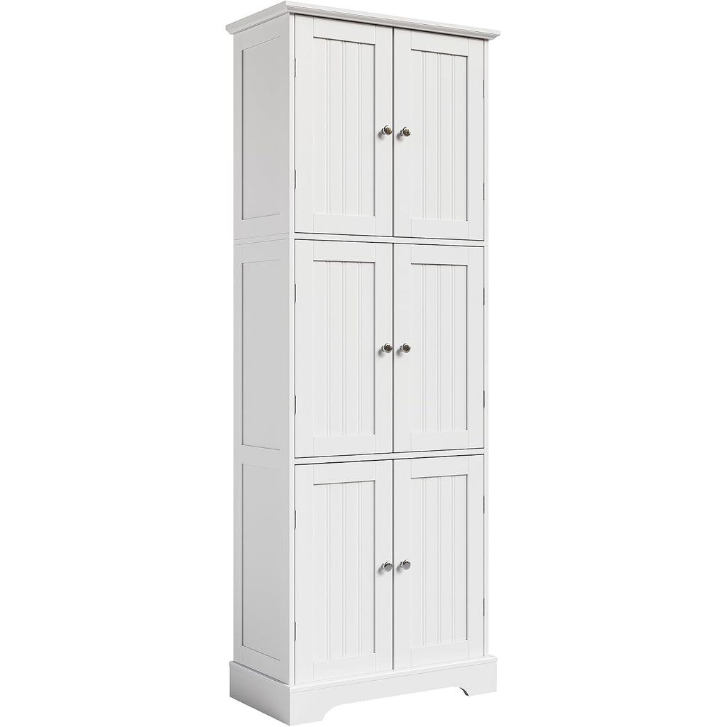 Choochoo 63.2" Tall Bathroom Storage Cabinet With 6 Doors | Freestanding Floor Cabinet, Adjustable Shelves, Pantry Cabinet For Bathroom, Kitchen, Laundry Room, White