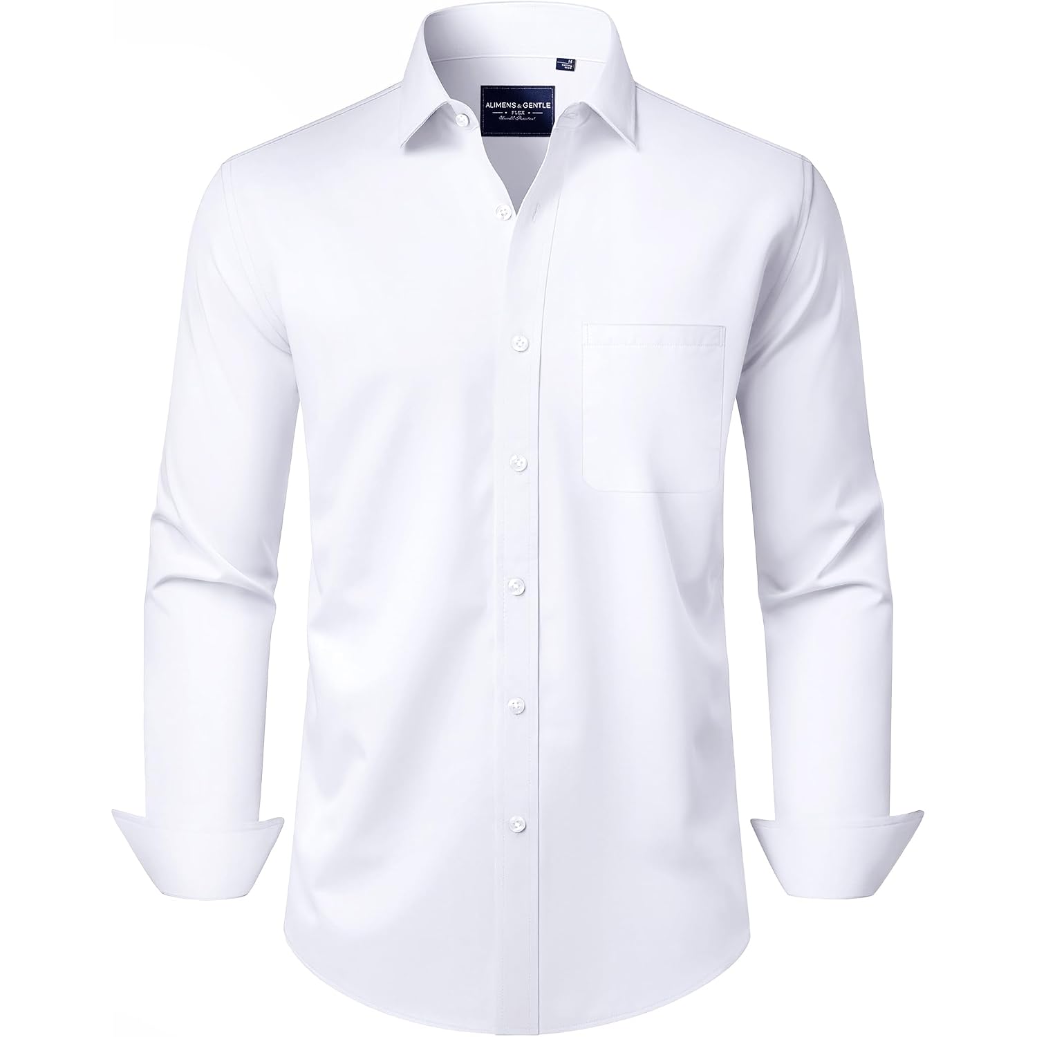 Alimens & Gentle Men'S Dress Shirts Long Sleeve Wrinkle-Free Stretch Shirts Solid Formal Button Down Shirt With Pocket