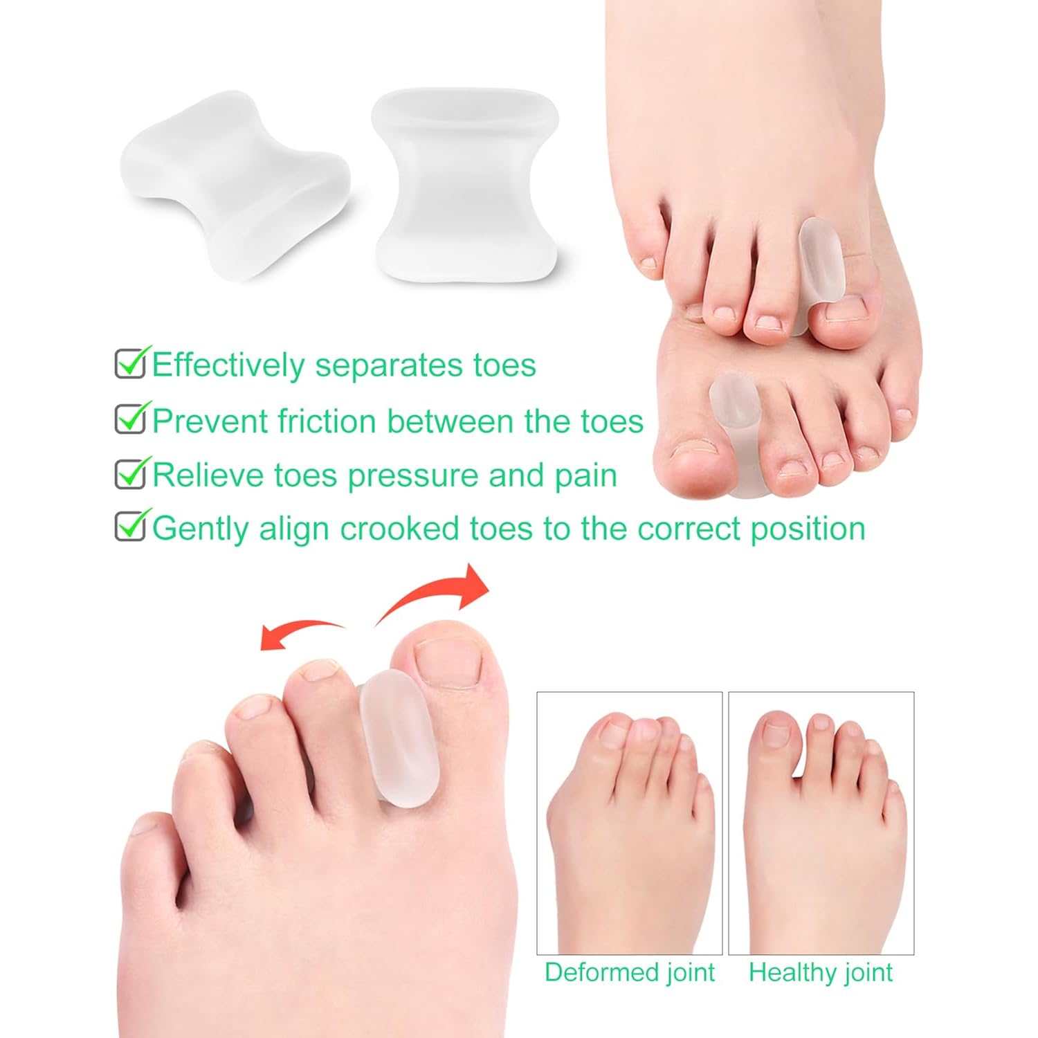 PGRODE 12 Pack Gel Toe Separators Silicone Toe Spacers for Women Men Bunion Corrector Toe Pain Relief, Toe Alignment, Soft Toe Spacer for Crooked Toes, Overlapping Toes, Hammertoe Correction (Large)