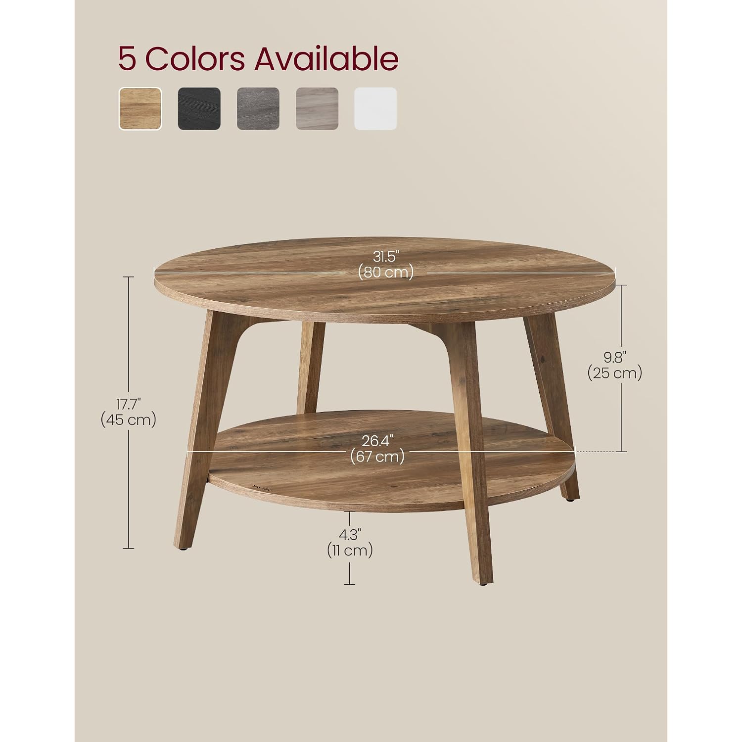 Vasagle Maezo Collection - Round Coffee Table, 2-Tier Center Table With Storage, Tapered Legs, Curved Transitions, 31.5 Dia. X 17.7 H Inches, Easy Assembly, For Living Room, Honey Brown Ulct243K41