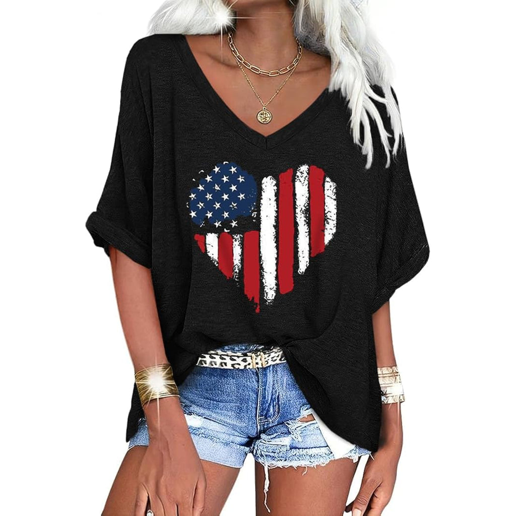 UNCLECAT Women's V Neck Oversized T-Shirts Summer Short Sleeve Shirts Loose Casual Tops Tee
