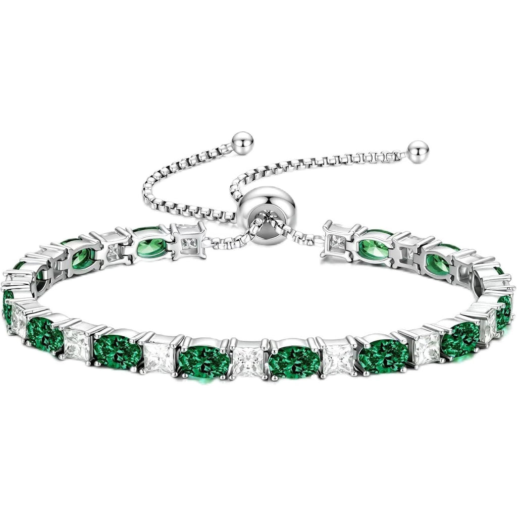 Iefil Adjustable Tennis Bracelets for Women - 925 Sterling Silver Birthstone Bracelet, Anniversary Birthday Gifts for Women, Jewelry Gifts for Woman Her, 6"-10"