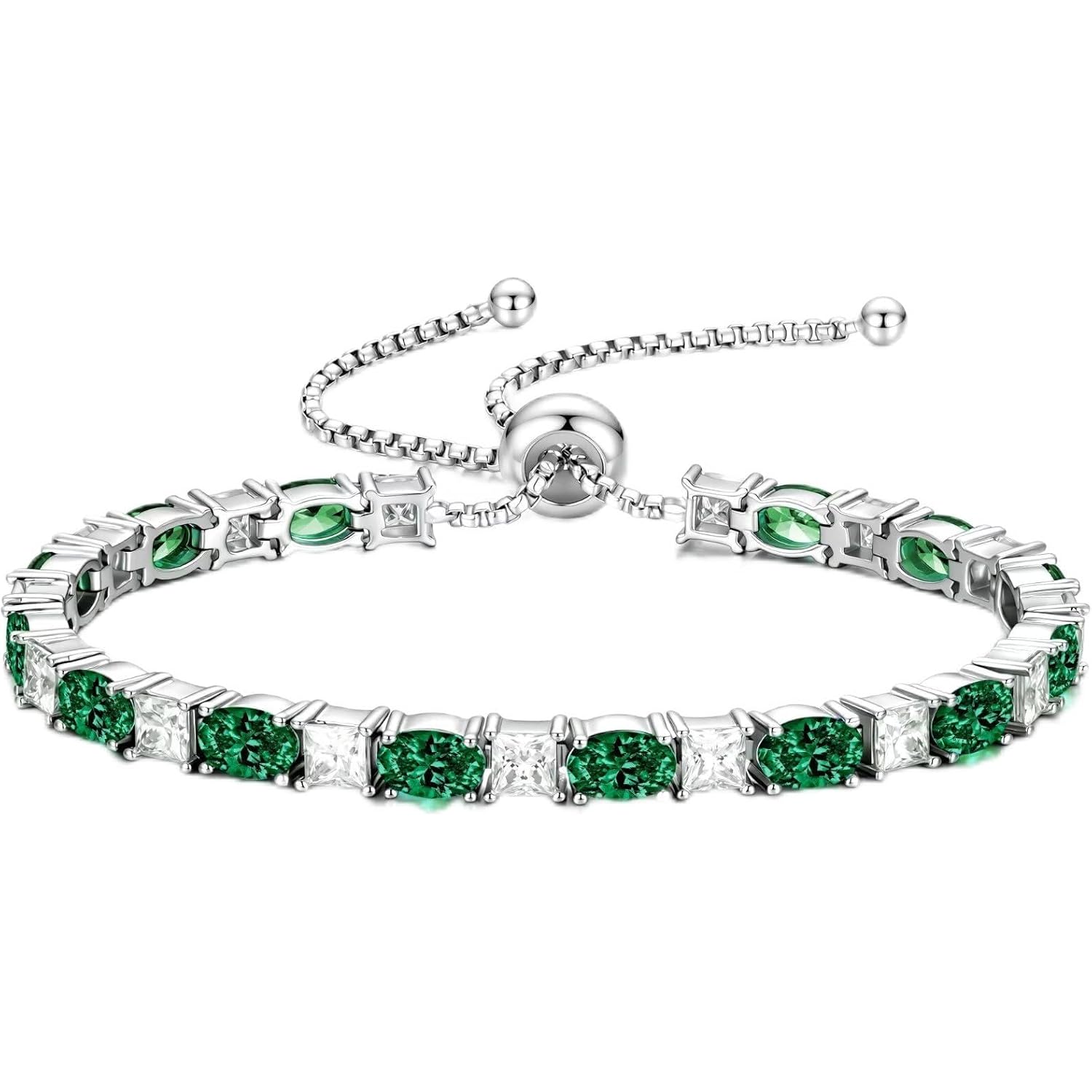 Iefil Adjustable Tennis Bracelets for Women - 925 Sterling Silver Birthstone Bracelet, Anniversary Birthday Gifts for Women, Jewelry Gifts for Woman Her, 6"-10"