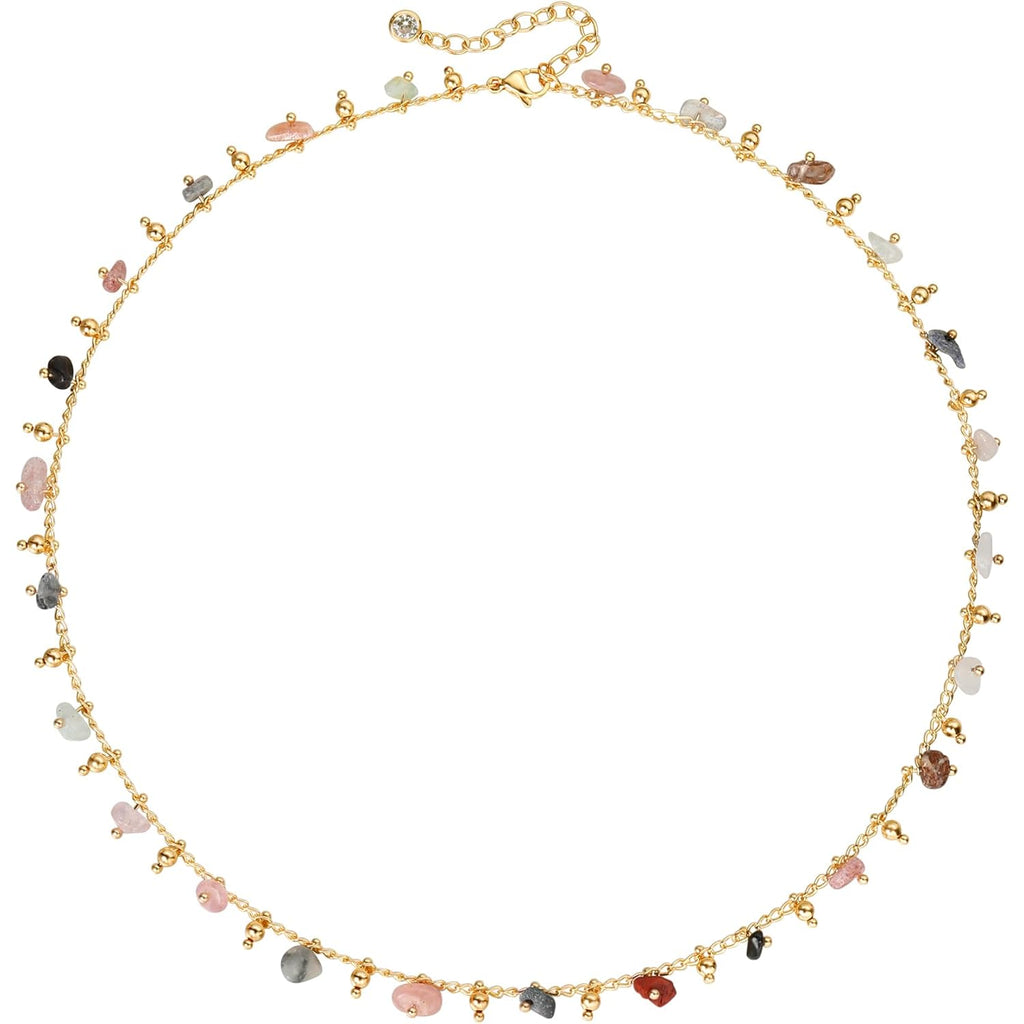MTMY Beaded Necklaces for Women 14K Gold Plated Dainty Colorful Green/Rose Beaded Pearl Choker Necklace Delicate Boho Choker Necklace Jewelry Gift