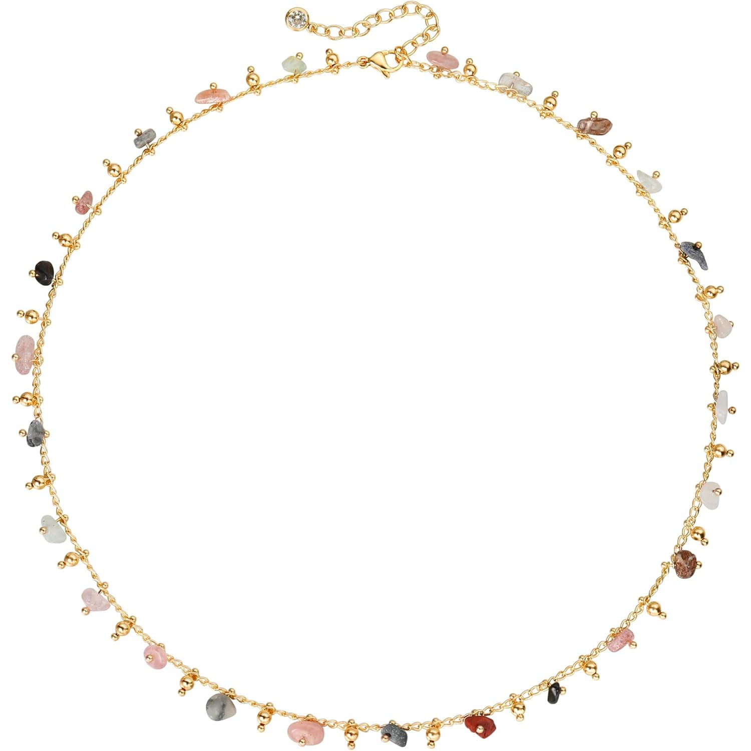 MTMY Beaded Necklaces for Women 14K Gold Plated Dainty Colorful Green/Rose Beaded Pearl Choker Necklace Delicate Boho Choker Necklace Jewelry Gift