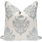 “The Naples” Floral Block Print Pillow Cover – Grey And White Blue Decorative Throw Pillow Cover – Grandmillennial Home Decor, 20" X 20"