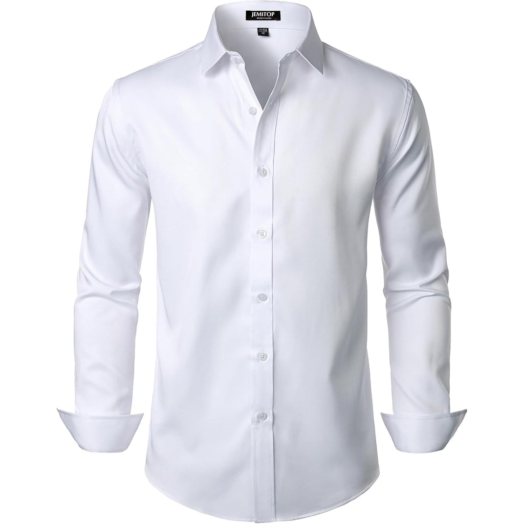 Jemitop Men'S Stretch Wrinkle Free Dress Shirt Formal Prom Wedding Long Sleeve Button Down Shirts