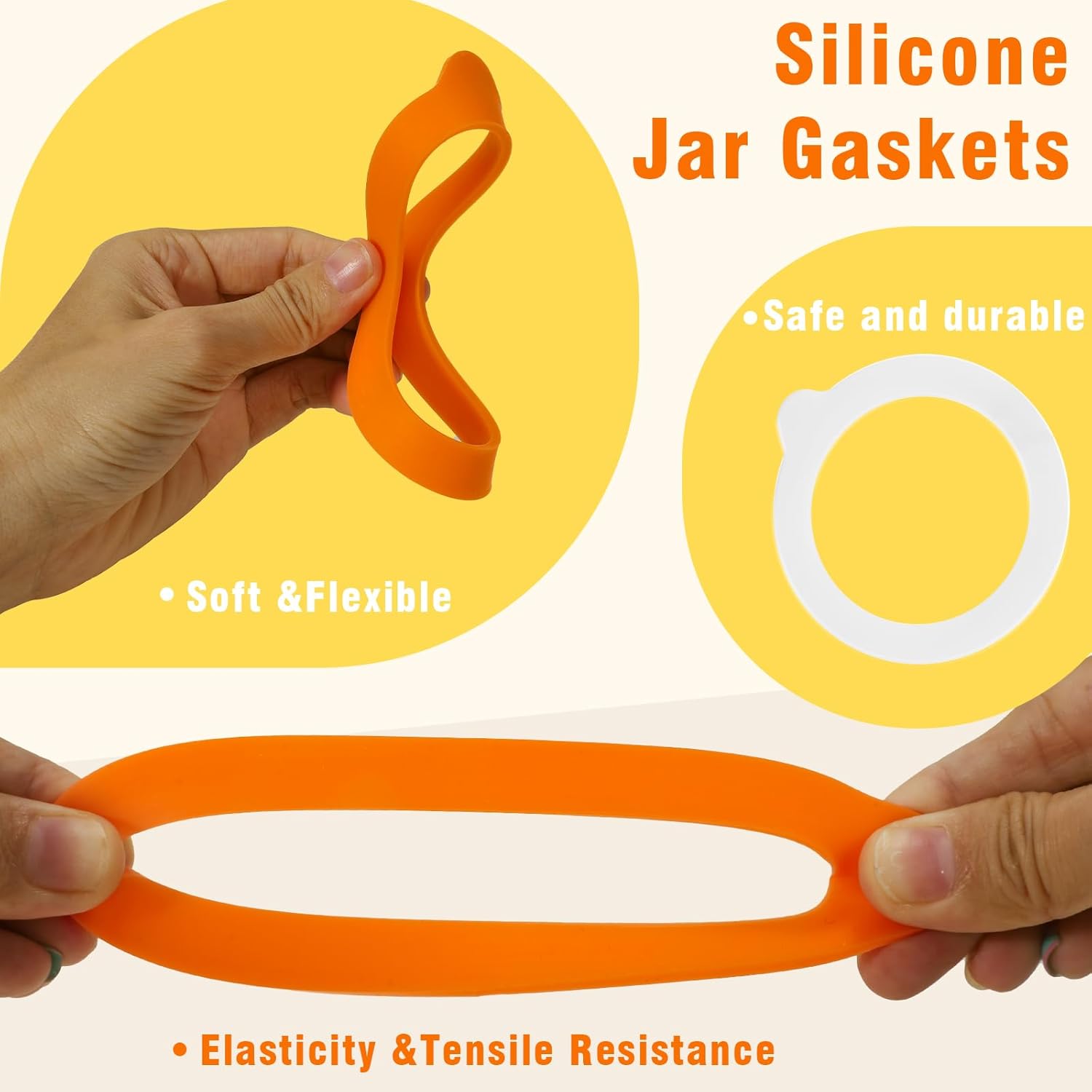 3.75 Inches Diameter Rubber Seals for Glass Jars, 6 Pcs Food Grade Airtight Replacemen Silicone Jar Gaskets, Leakproof Gasket Sealing Rings for Canning Mason Jars, Fits Most Sizes (White and Orange)