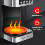 Taylor Swoden 12-Cup Programmable Coffee Maker, Regular & Strong Brew Drip Coffee Machine For Home And Office, Glass Carafe, Pause & Serve, Auto Shut Off, Black & Stainless Steel