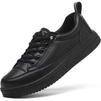 Treesky Black Slip On Non Slip Work Shoes For Women, Faux Leather Sneakers | Slip Resistant Soles, Water Resistant Faux Leather, Wipe Clean, Eva Cushioning, No-Tie Slip-On, For Kitchen & Food Service