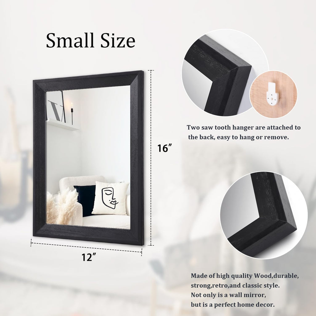 Aazzkang Wall Mirror Black Wood Framed Rectangle Hanging Mirrors | Decorative For Bedroom Bathroom Living Room Farmhouse Entryway Small