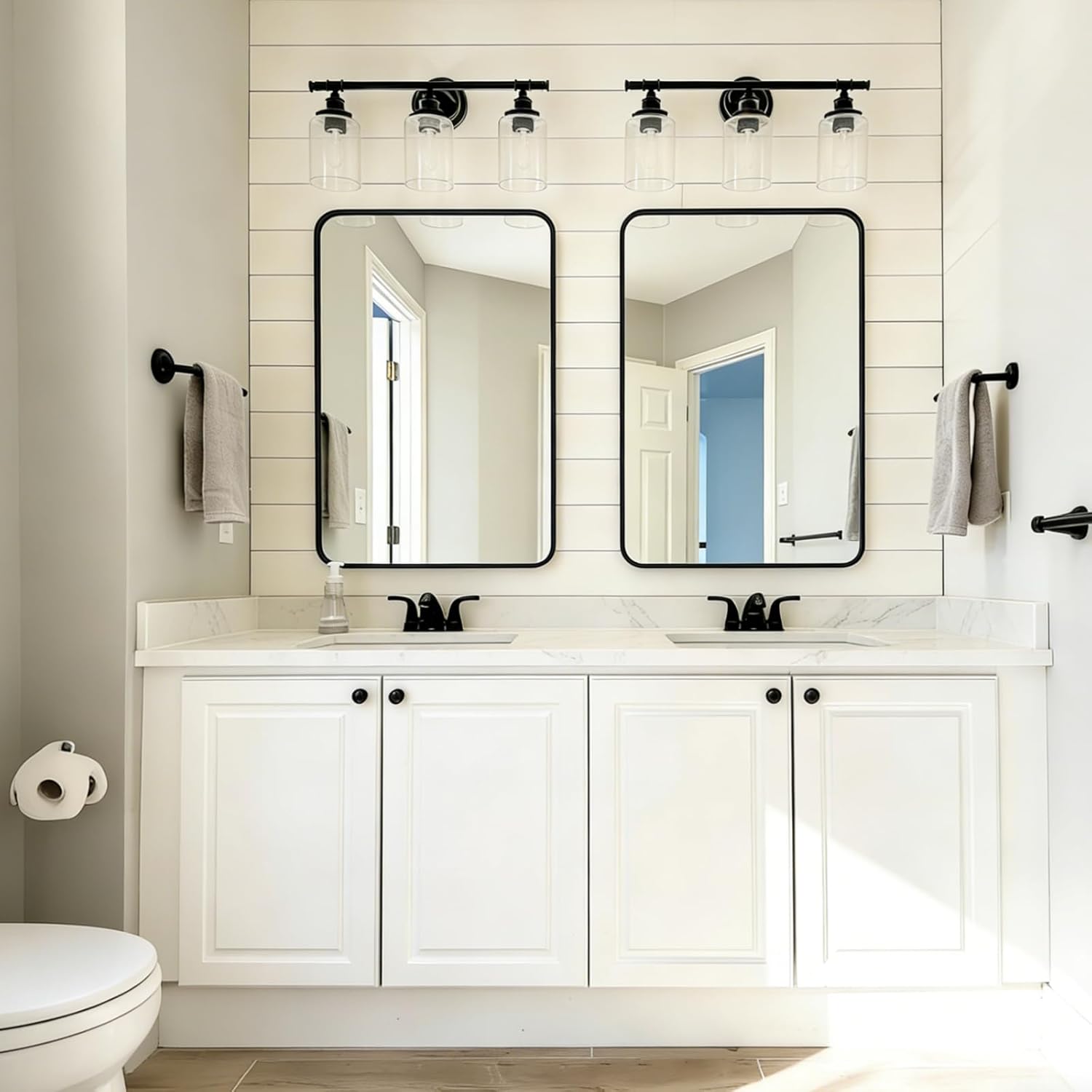 USHOWER 2-Pack Black Bathroom Mirrors for Over Sink 24 x 36 Inch, Metal Frame Rectangle Wall Mirror, Modern Farmhouse Vanity Mirror, Wall Mounted