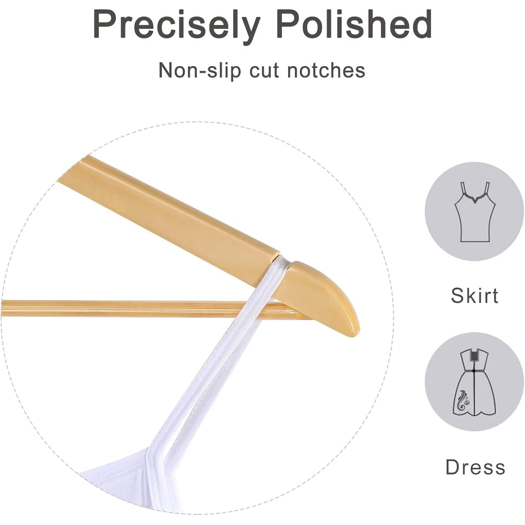 Topia Hanger Wooden Hangers 30 Pack, Natural Wood Clothes Hangers, Durable Coat Hanger With 360-Degree Rotatable Hook, Non-Slip Pants Bar And Shoulder Notches For Camisole Tops-Ct34N30