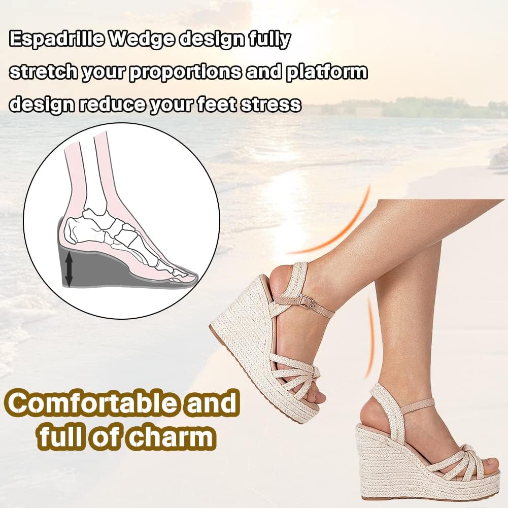 Mikarka Sandals For Women 2026: Comfortable Wedge Platform Sandals Women - Braided Espadrilles For Women Ankle Strap Open Toe Wedges Heels Beach Sandals Summer Shoes