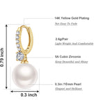 Pearl Earrings for Women 14K Gold Plated Hypoallergenic Pearl Earrings 5A Cubic Zirconia Dangle Earrings Elegant Jewelry