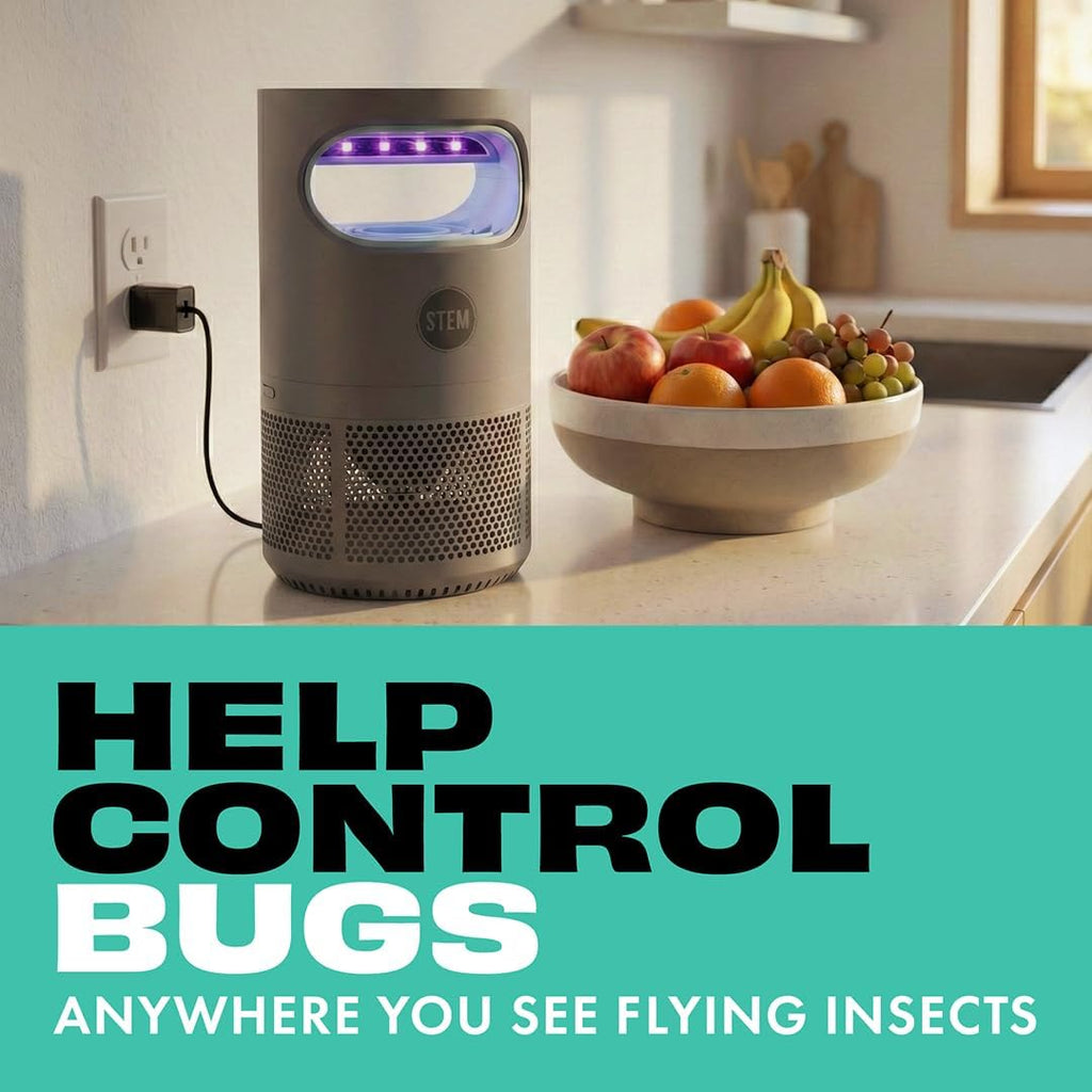 Stem Flying Insect Fan Trap For Indoor Bug Control, Attracts Mosquitoes, Fruit Flies, And House Flies, Plug-In Fan With Uv Light, Starter Kit Includes 1 Device And 5 Glue Traps