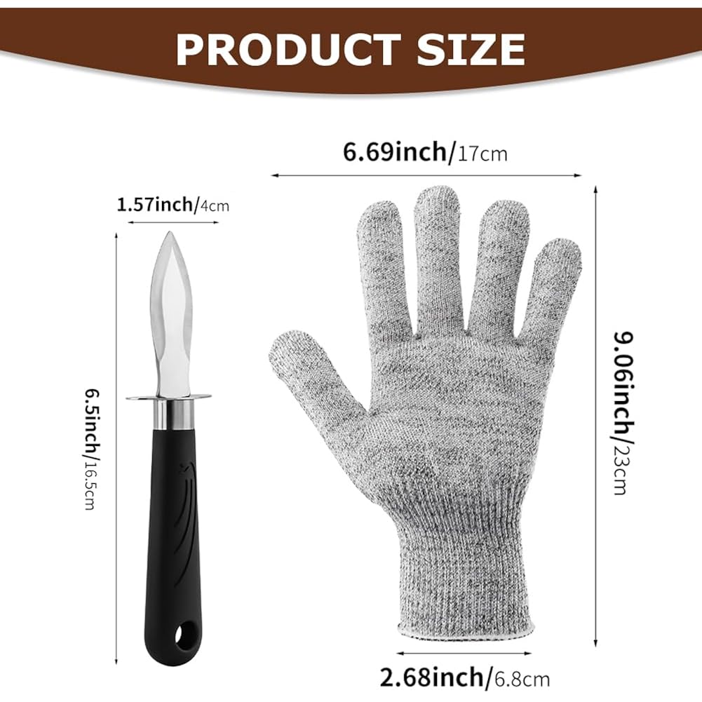 Oyster Shucker Set, 2-Piece Professional Oysters Shucking Knives And Cut Resistant Gloves For Oysters, Clams & Shellfish Opener Kit For Home Kitchen, Oyster Bar & Seafood Party