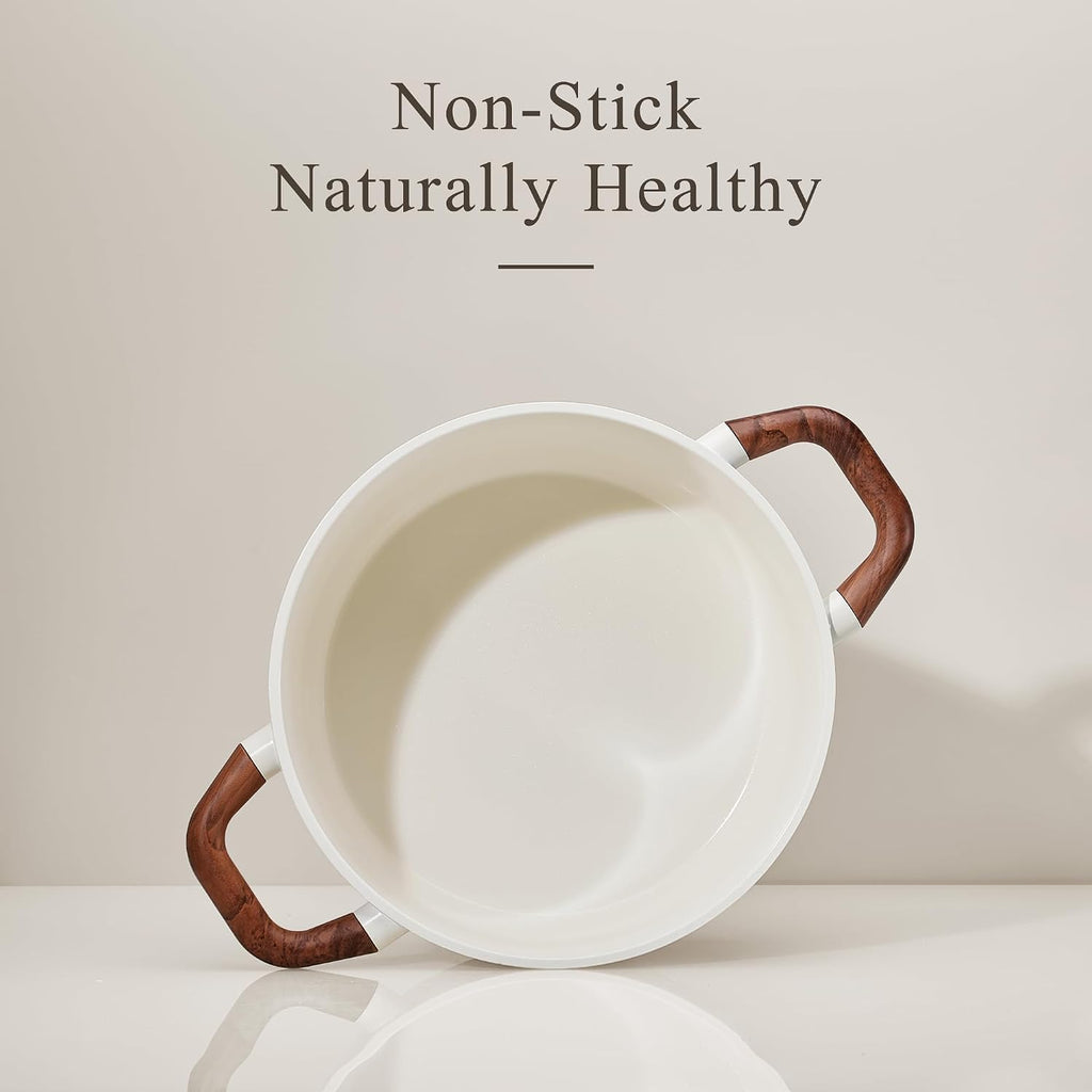 Carote 5Qt Nonstick Stock Pot With Lid, 5 Quart Casserole With Ladle, Even Heating Stockpot, Fits All Stoves, Non Stick Big Cooking Pots Pfoa Free, White