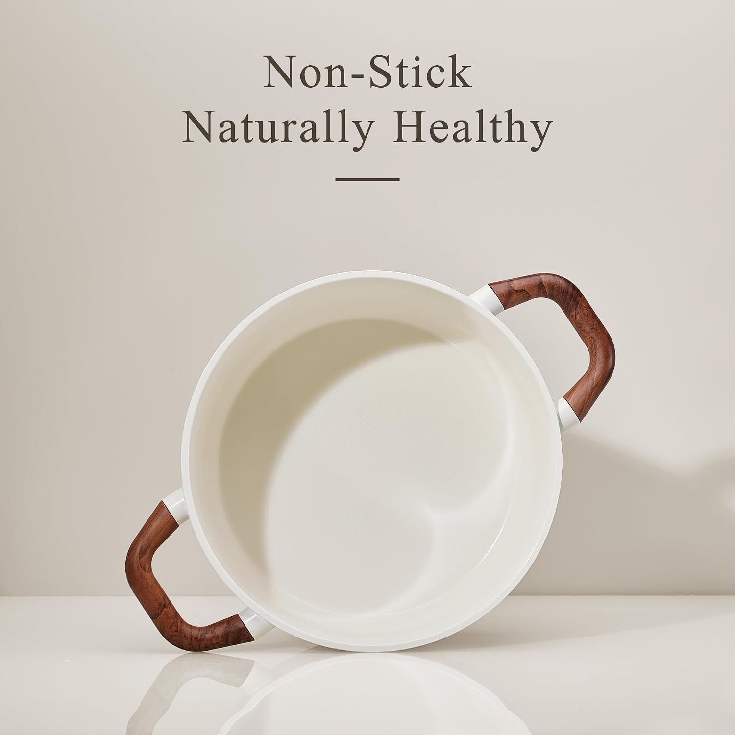 Carote 5Qt Nonstick Stock Pot With Lid, 5 Quart Casserole With Ladle, Even Heating Stockpot, Fits All Stoves, Non Stick Big Cooking Pots Pfoa Free, White