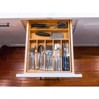 Bamboo Kitchen Drawer Organizer, 13 Inch Silverware Utensil Tray Holder, Extra Deep Grooved Drawer Divider, 7 Slots Total Bamboo Wood Caddy For Flatware Cutlery Knives, Forks, Spoons