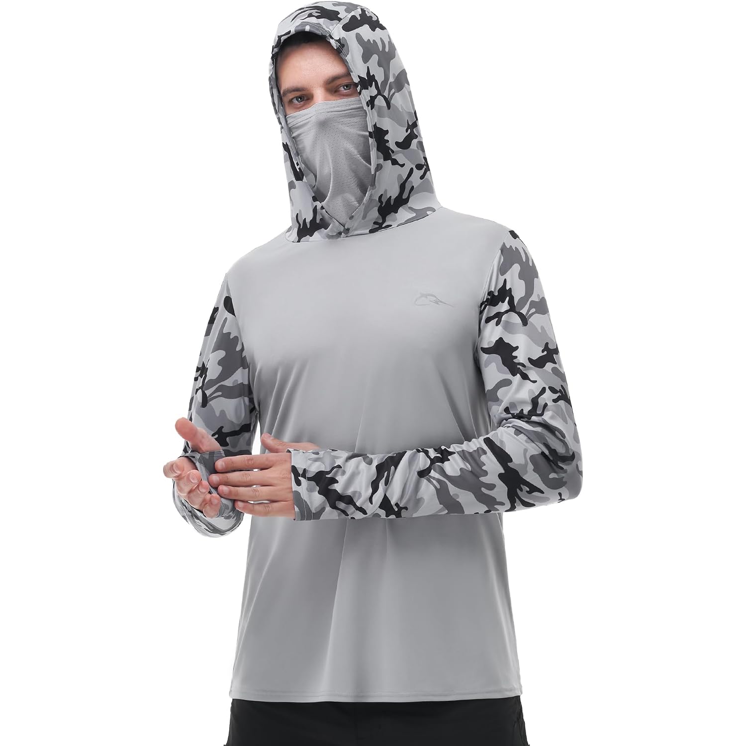 Fisheal Men'S Performance Fishing Hoodie Shirt - Upf 50+ Uv Sun Protection Long Sleeve Shirts With Mesh Face Mask